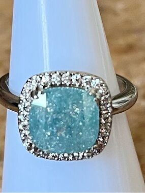 BP RETRO Blue Ice Crystal on Rhodium Halo Ring HTF